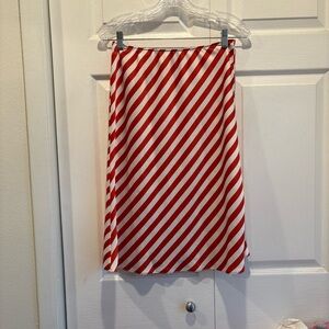 ASOS Design Orange Red Striped Knee Length Satin Midi Skirt - Size 6